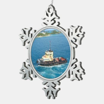 Tugboat In Nassau Snowflake Pewter Christmas Ornament by h2oWater at Zazzle