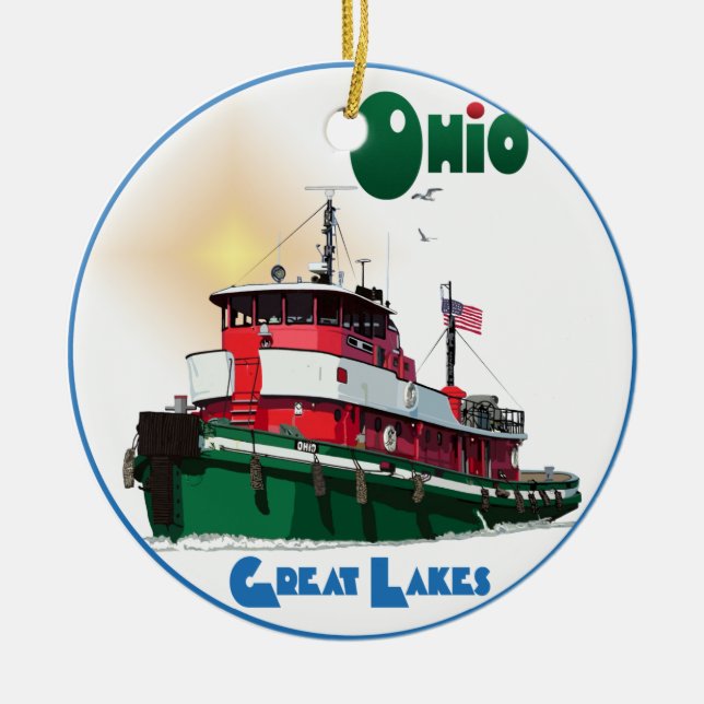 Tugboat Ohio Ceramic Ornament (Front)