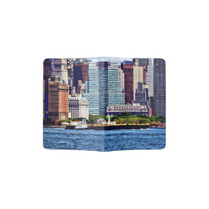 Tugboat Pushing Barge Near Manhattan Skyline Passport Holder