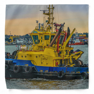 Tugboat sailing at river, montevideo, uruguay bandana