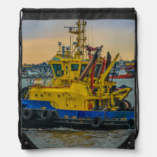 Tugboat sailing at river, montevideo, uruguay drawstring bag