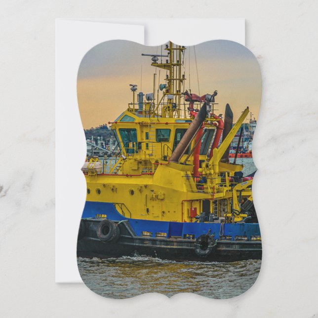 Tugboat sailing at river, montevideo, uruguay note card (Front)