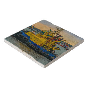 Tugboat sailing at river, montevideo, uruguay trivet