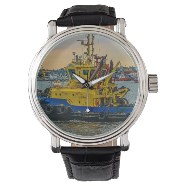 Tugboat sailing at river, montevideo, uruguay watch (Front)
