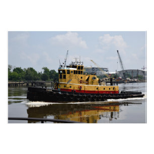Tugboat working at the river photo print