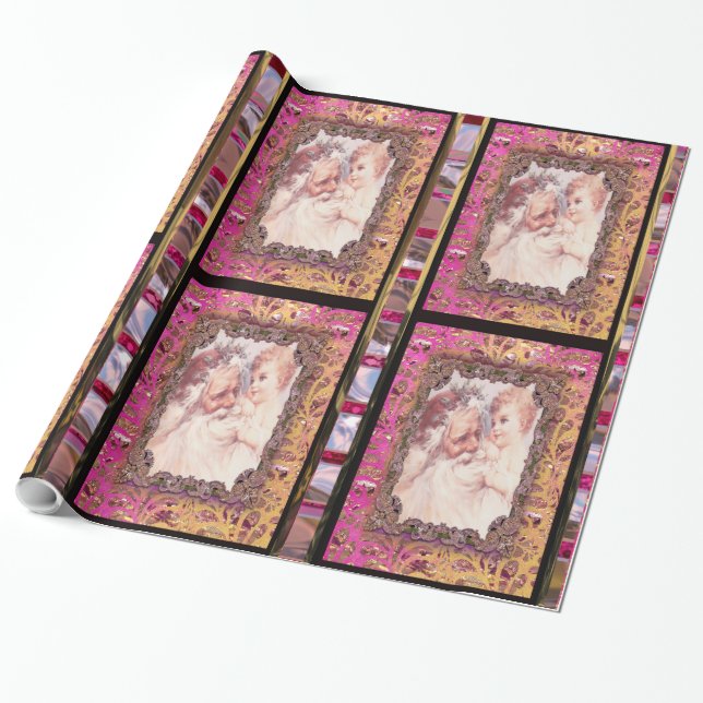 Tugging at Santa's Beard Victorian Christmas Wrapping Paper (Unrolled)