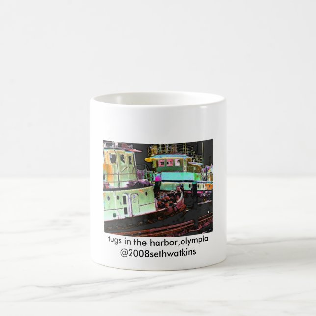 tugs in the harbor, Olympia2, tugs in the harbo... Coffee Mug (Center)