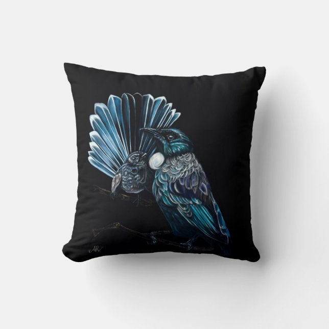 Tui And Piwakawaka Throw Pillow (Front)