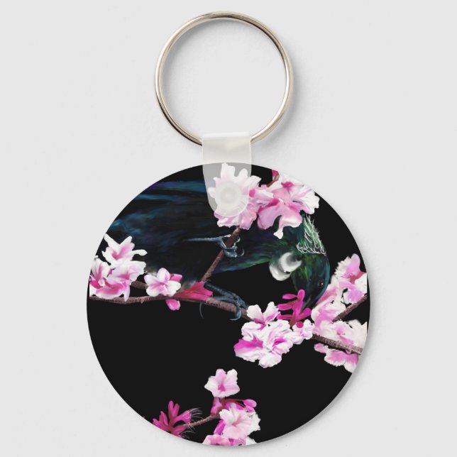 Tui Bird in the Cherry Blossoms Keychain (Front)