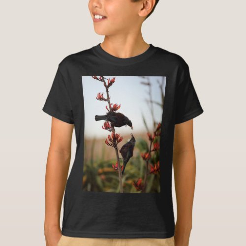 Tui birds on New Zealand flax bush T_Shirt