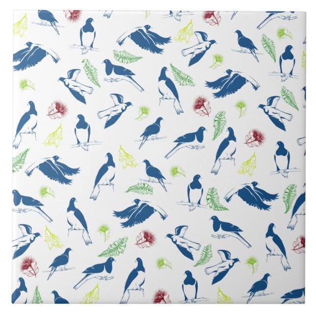 Tui New Zealand Bird Pattern Ceramic Tile (Front)