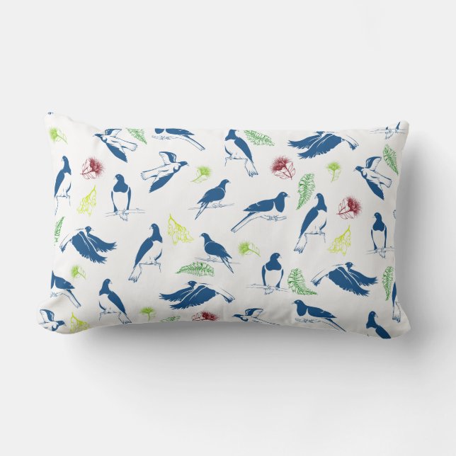 Tui New Zealand Bird Pattern Lumbar Pillow (Front)