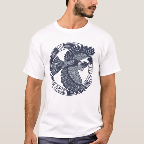 Tui Woodcut print style design T_Shirt