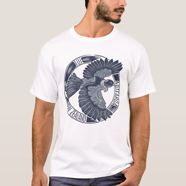 Tui Woodcut print style design T-Shirt (Front)