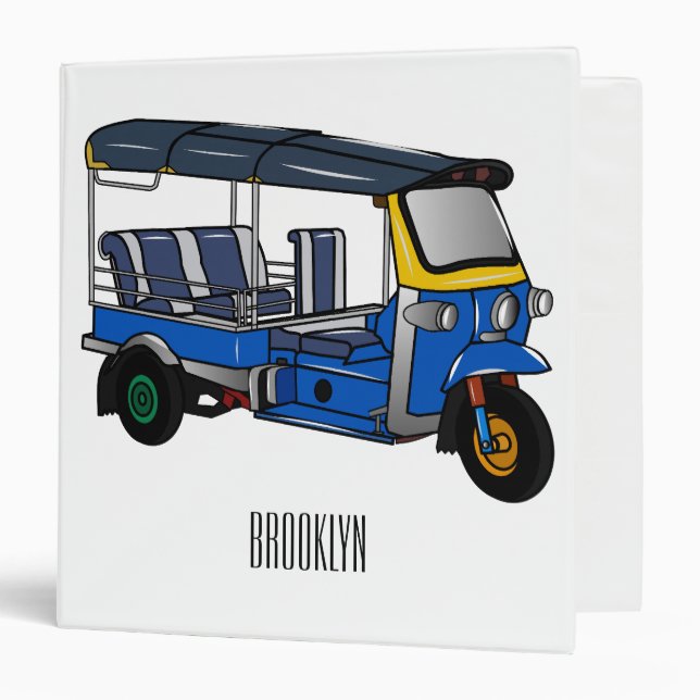 Tuk tuk cartoon illustration 3 ring binder (Front/Inside)