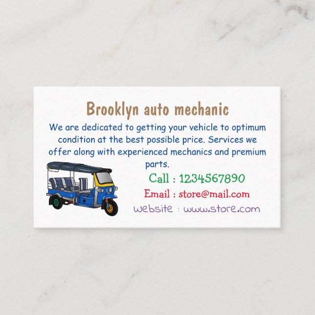 Tuk tuk cartoon illustration business card (Front)