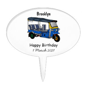 Tuk tuk cartoon illustration cake topper