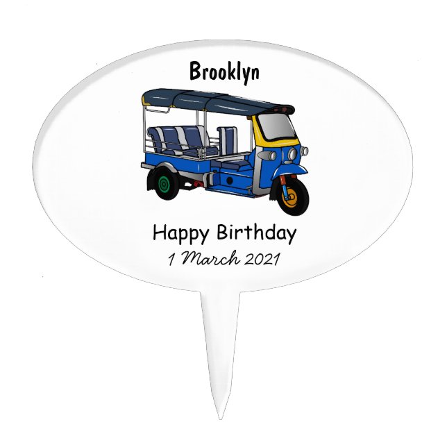 Tuk tuk cartoon illustration cake topper (Front)