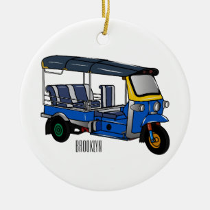 Tuk tuk cartoon illustration ceramic ornament