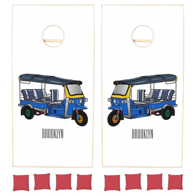 Tuk tuk cartoon illustration cornhole set (Set)
