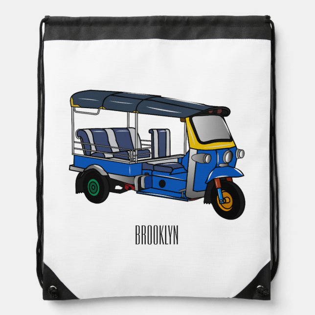 Tuk tuk cartoon illustration drawstring bag (Front)