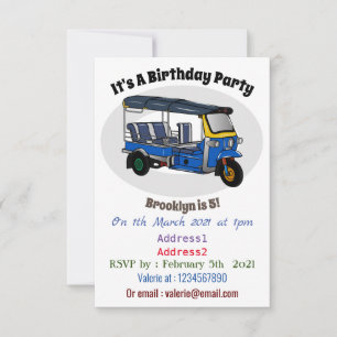 Tuk tuk cartoon illustration invitation