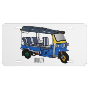 Tuk tuk cartoon illustration license plate