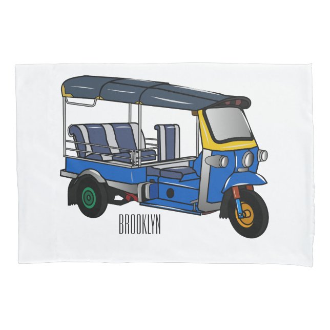 Tuk tuk cartoon illustration pillow case (Front)