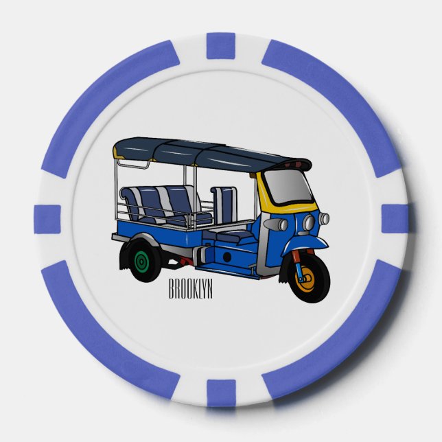 Tuk tuk cartoon illustration poker chips (Front)