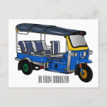 Tuk tuk cartoon illustration postcard