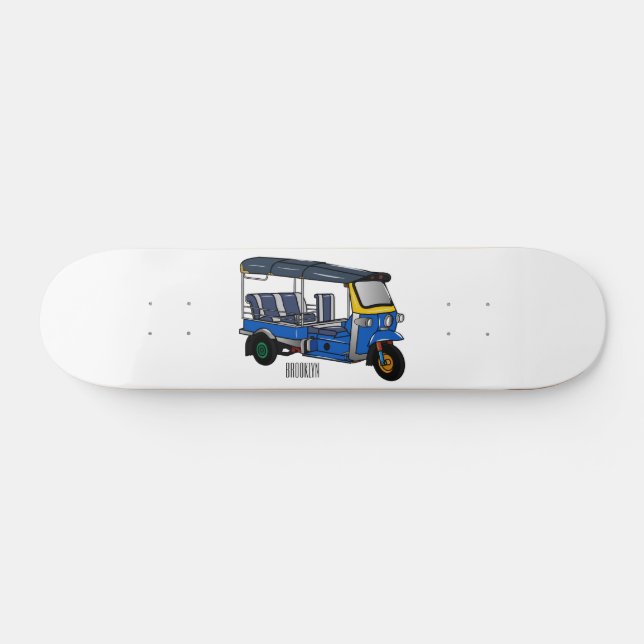 Tuk tuk cartoon illustration skateboard (Horz)