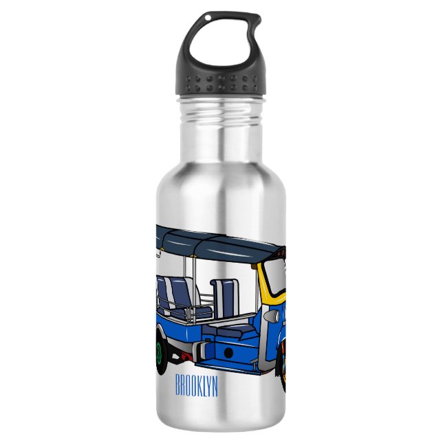 Tuk tuk cartoon illustration stainless steel water bottle (Front)