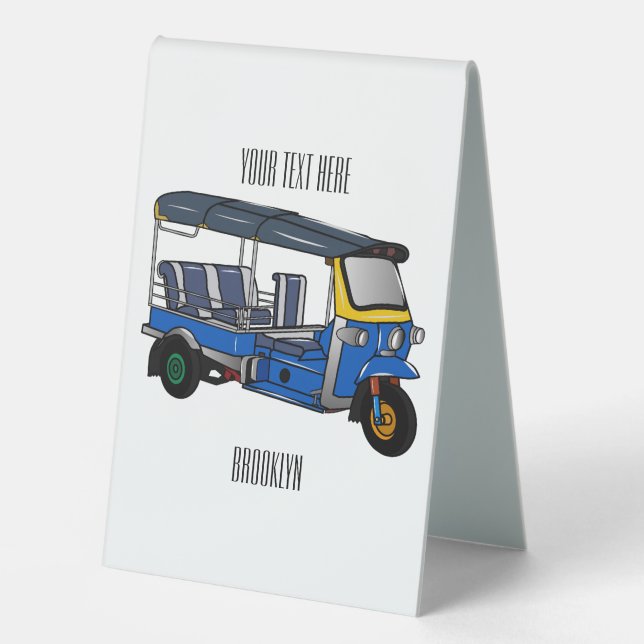Tuk tuk cartoon illustration table tent (Front)