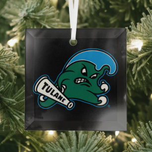 Tulane University Angry Wave Logo Glass Ornament