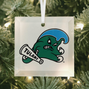 Tulane University Angry Wave Logo Glass Ornament