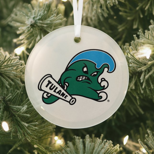 Tulane University Angry Wave Logo Glass Ornament (Insitu)