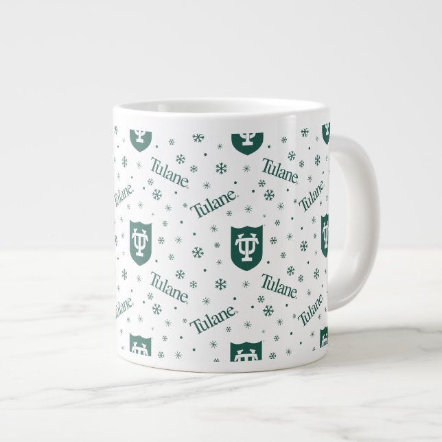 Tulane University Crest Holiday Pattern Giant Coffee Mug (Front Right)