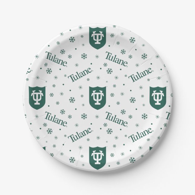 Tulane University Crest Holiday Pattern Paper Plates (Front)