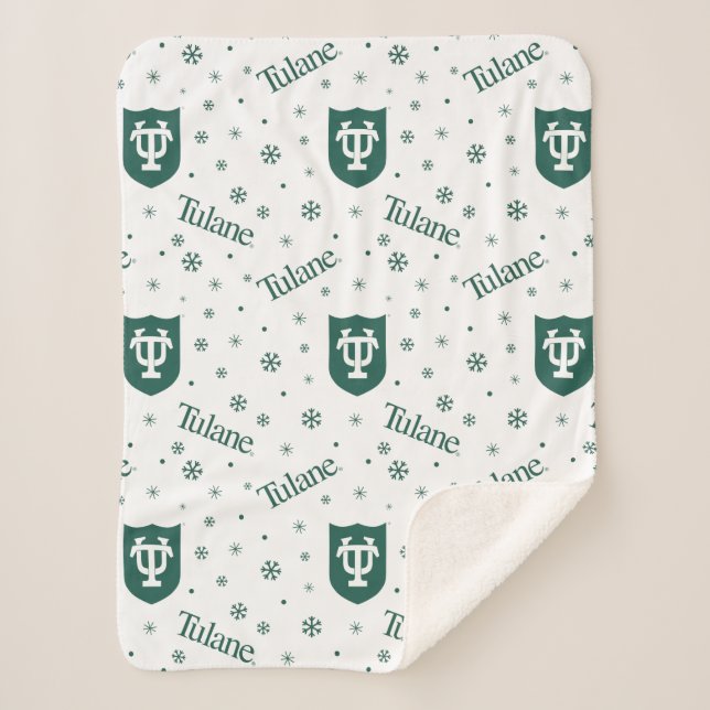 Tulane University Crest Holiday Pattern Sherpa Blanket (Front)