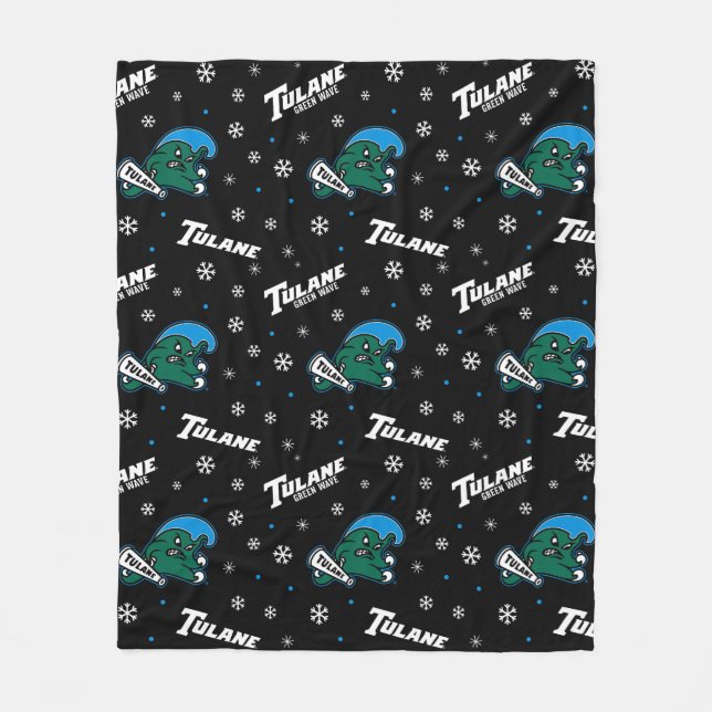 Tulane University Green Wave Holiday Pattern Fleece Blanket (Front)