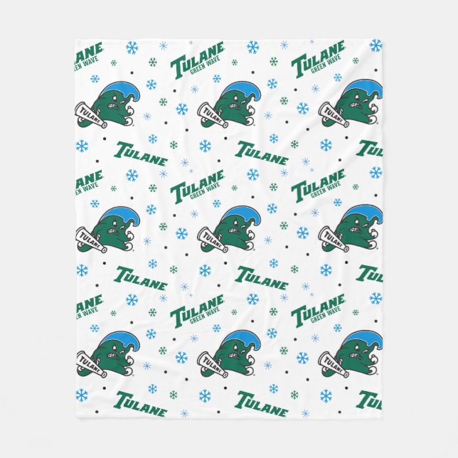 Tulane University Green Wave Holiday Pattern Fleece Blanket (Front)