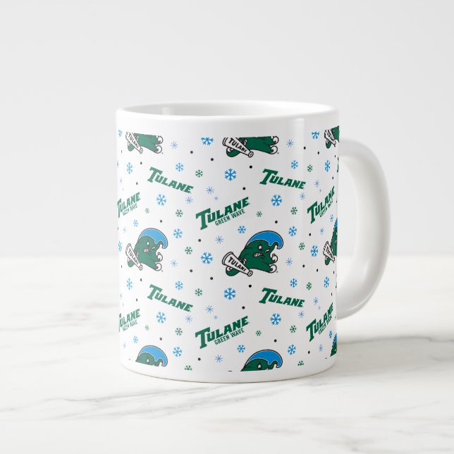 Tulane University Green Wave Holiday Pattern Giant Coffee Mug (Front Right)