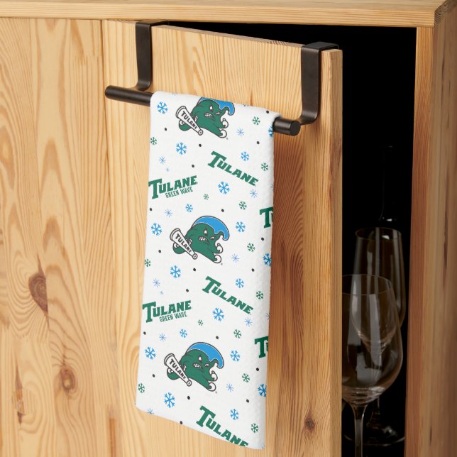 Tulane University Green Wave Holiday Pattern Kitchen Towel (Thirds Fold)