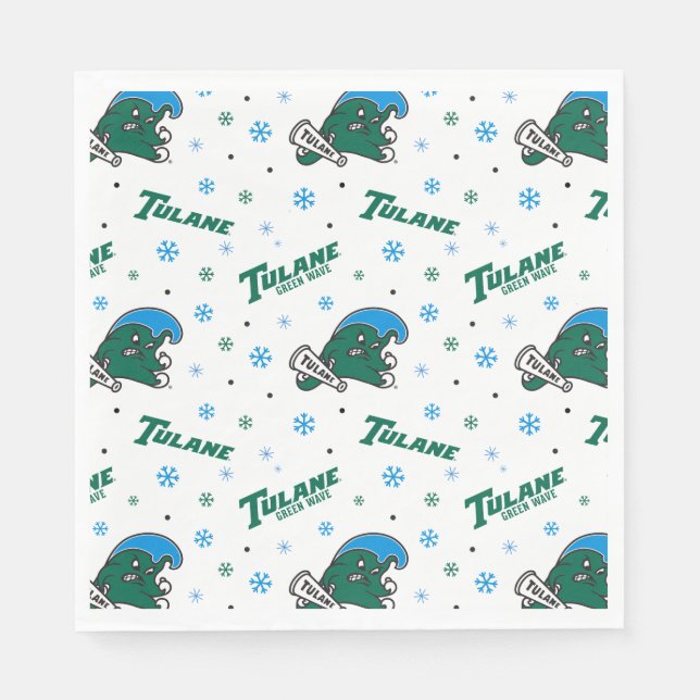 Tulane University Green Wave Holiday Pattern Napkins (Front)