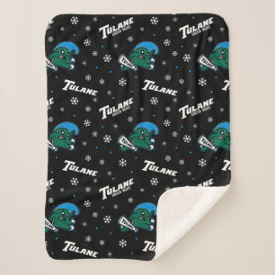 Tulane University Green Wave Holiday Pattern Sherpa Blanket