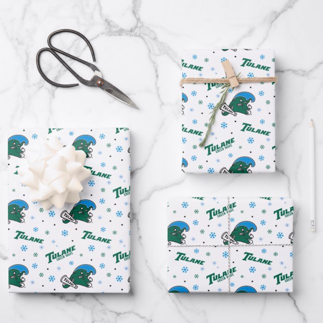Tulane University Green Wave Holiday Pattern Wrapping Paper Sheets (Front)