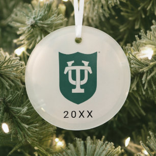 Tulane University Shield Emblem Glass Ornament