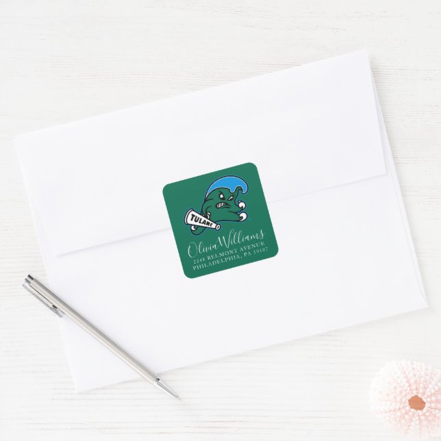 Tulane University Wave | Add Your Address Square Sticker (Envelope)