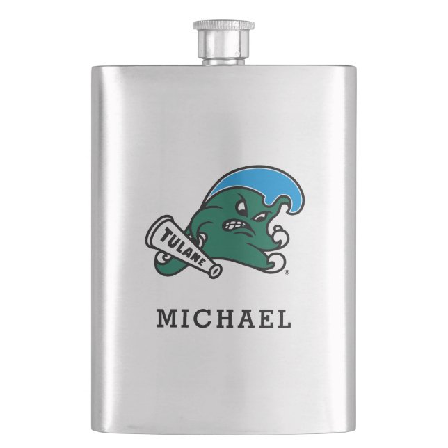 Tulane University Wave | Add Your Name Flask (Front)
