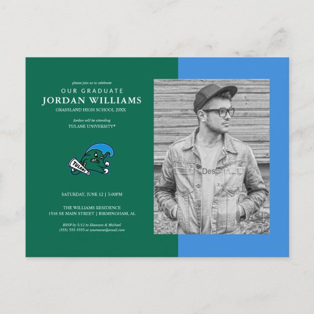 Tulane University Wave | Graduation Announcement Postcard (Front)